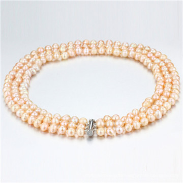 Snh Peach Color Hot Sale 925 Silver Pearl Necklace for Women